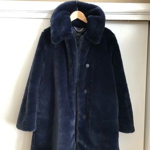 J. Crew faux fur coat, navy